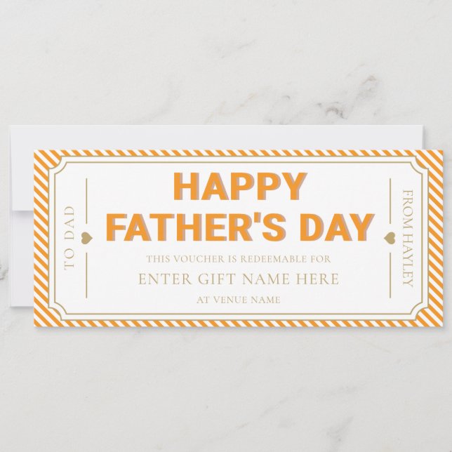 Orange Happy Father's Day Gift Voucher Card (Front)