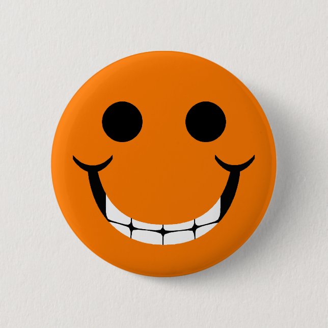 ORANGE HAPPY GRIN PINBACK BUTTON (Front)