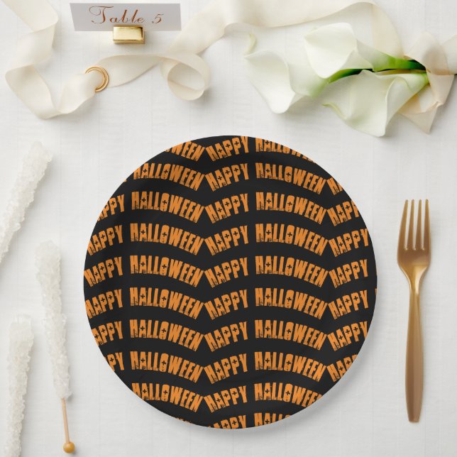 Orange Happy Halloween Pattern Napkins Paper Plates (Wedding)