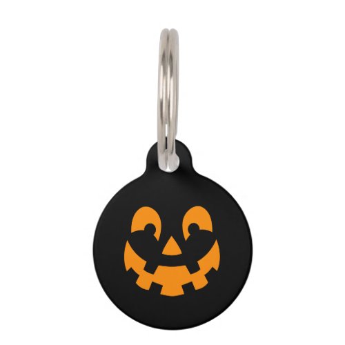 Orange Happy Halloween Pumpkin Face On Black Pet ID Tag