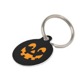 Orange Happy Halloween Pumpkin Face On Black Pet ID Tag (Side)