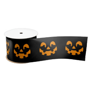 Orange Happy Halloween Pumpkin Face On Black Satin Ribbon