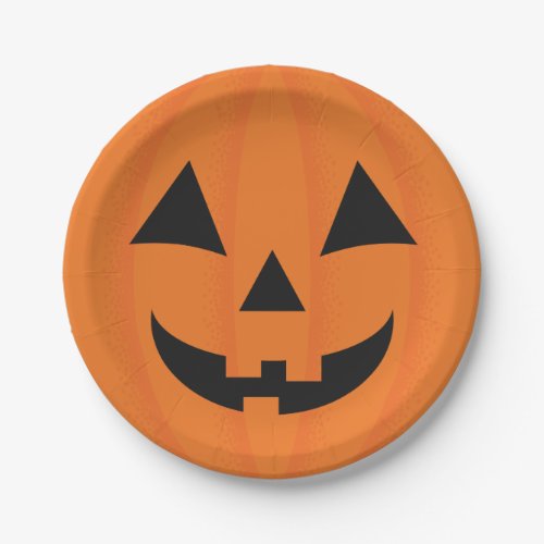 Orange Happy Pumpkin Face Halloween Decor Paper Plates