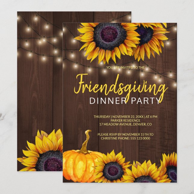 Orange Harvest Barn Wood Friendsgiving Dinner Invitation (Front/Back)