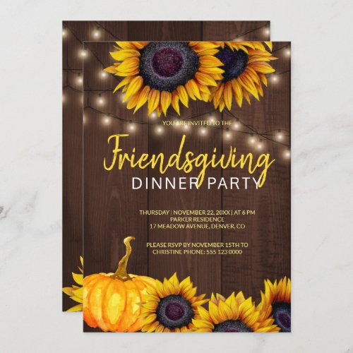 Orange Harvest Barn Wood Friendsgiving Dinner Invitation