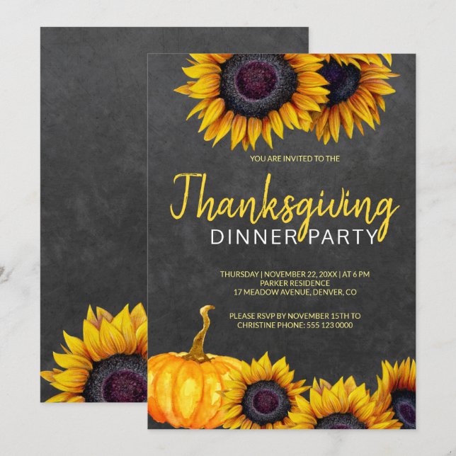 Orange Harvest Chalkboard Thanksgiving Dinner Invitation (Front/Back)