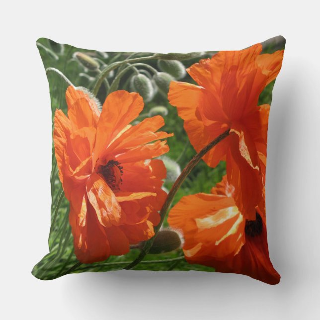 Orange Harvest Moon Oriental Poppies Throw Pillow (Front)