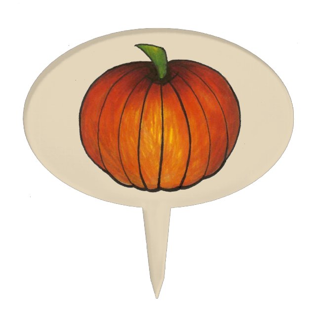 Orange Harvest Pumpkin Halloween Thanksgiving Fall Cake Topper (Front)