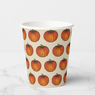 Orange Harvest Pumpkin Halloween Thanksgiving Fall Paper Cups