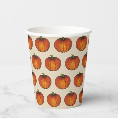 Orange Harvest Pumpkin Halloween Thanksgiving Fall Paper Cups