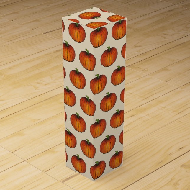 Orange Harvest Pumpkin Halloween Thanksgiving Fall Wine Box (Front)