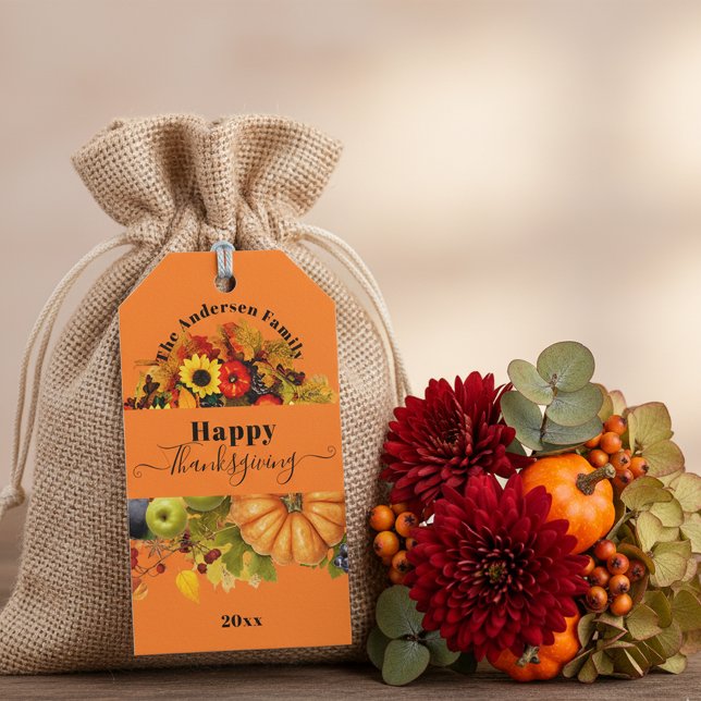Orange Harvest Pumpkin Thanksgiving Favor Gift Tags (Creator Uploaded)