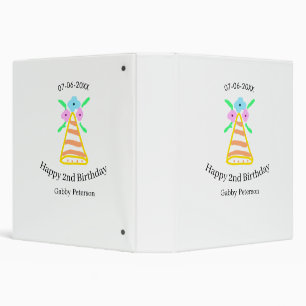 Orange hat 2nd birthday kids retro floral bright b 3 ring binder