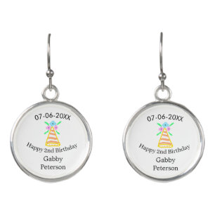 Orange hat 2nd birthday kids retro floral bright b earrings