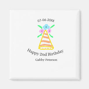 Orange hat 2nd birthday kids retro floral bright b magnet