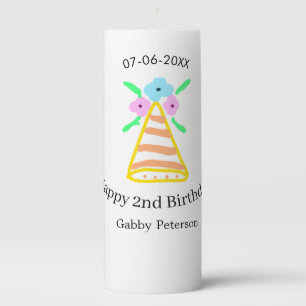 Orange hat 2nd birthday kids retro floral bright b pillar candle