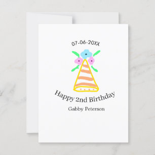 Orange hat 2nd birthday kids retro floral bright b postcard