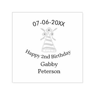 Orange hat 2nd birthday kids retro floral bright b self-inking stamp