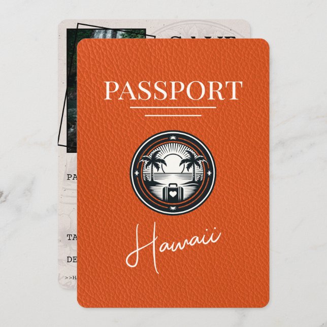Orange Hawaii Passport Save The Date (Front/Back)