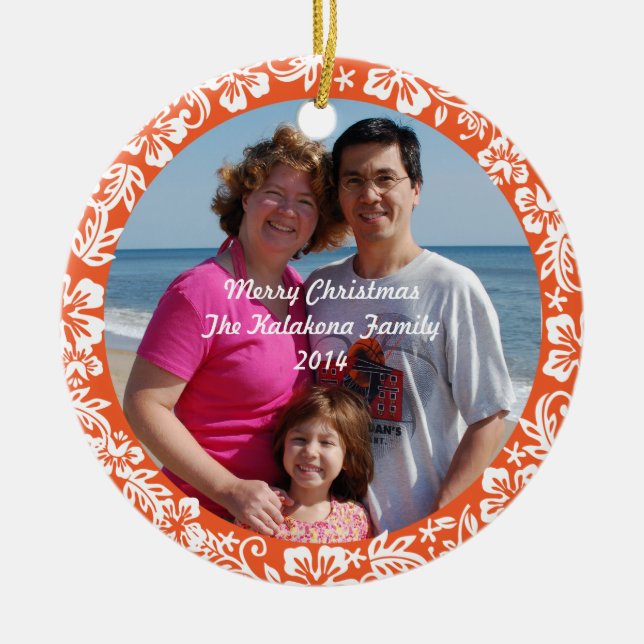 Orange Hawaiian Hibiscus Christmas Photo Ornament (Front)