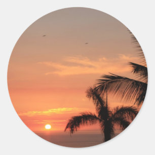 Orange Hawaiian Sunset, Birds and Palm Trees Classic Round Sticker