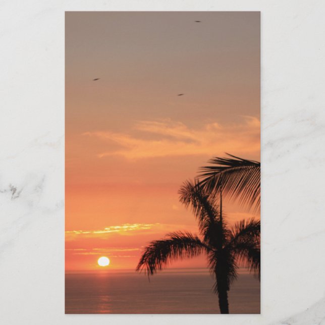 Orange Hawaiian Sunset, Birds and Palm Trees Stationery (Front)
