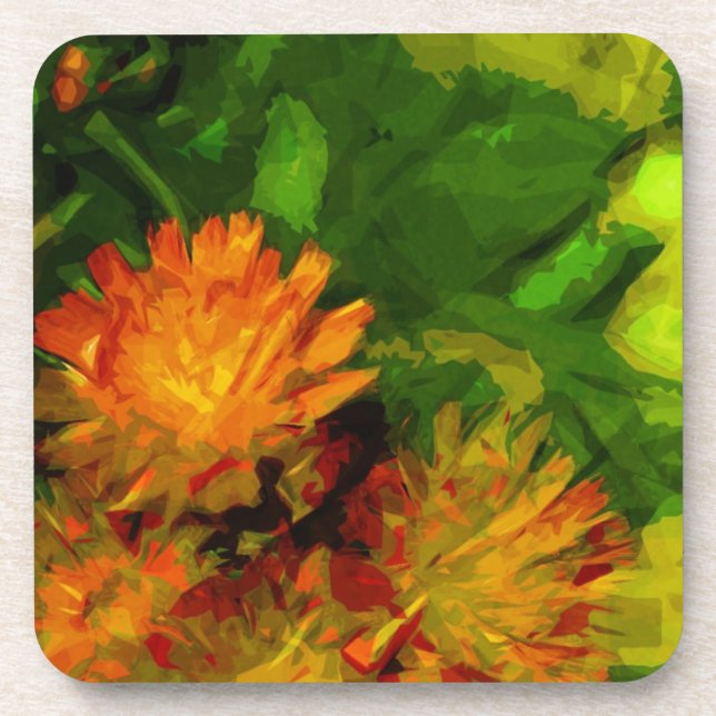 Orange Hawkweed Blossoms Abstract Impressionism Coaster (Front)