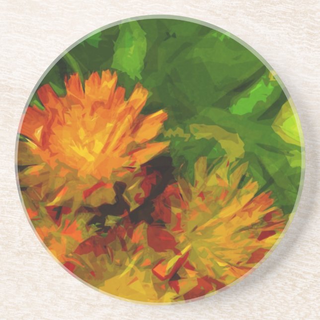 Orange Hawkweed Blossoms Abstract Impressionism Sandstone Coaster (Front)