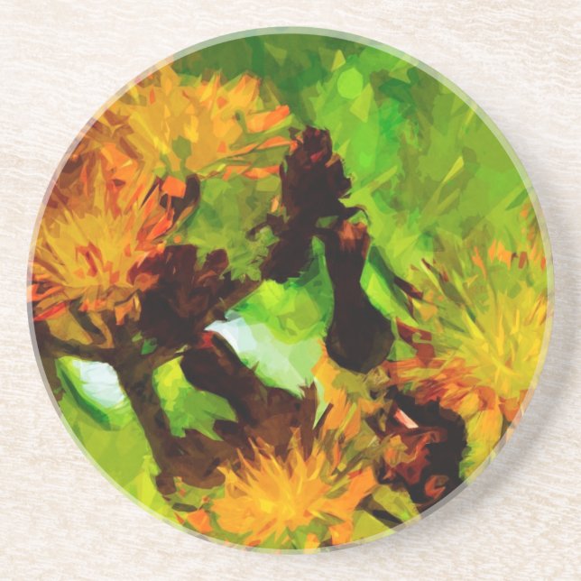 Orange Hawkweed Blossoms Abstract Impressionism Sandstone Coaster (Front)