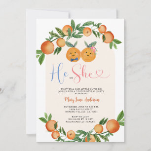 Orange He or She Greenery Floral Gender Reveal Invitation