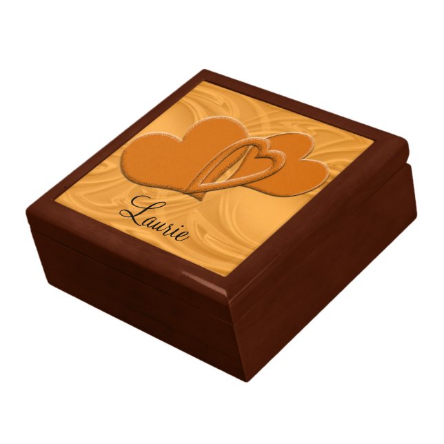 Orange Heart Connection With Textured Background Keepsake Box (Side)