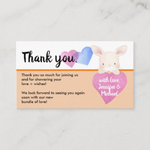 Orange Heart Cute Baby Bunny Rabbit Thank You Enclosure Card