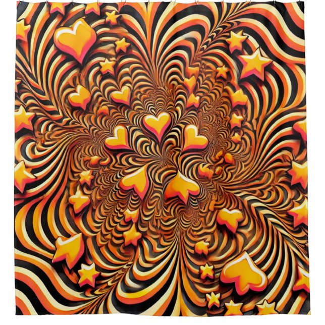 Orange Heart Design Shower Curtain (Front)