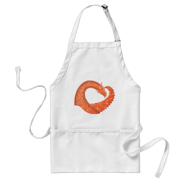 Orange heart dragon on white adult apron (Front)