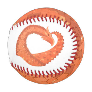 Orange heart dragon on white baseball