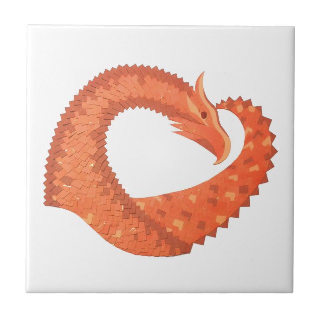 Orange heart dragon on white ceramic tile (Front)
