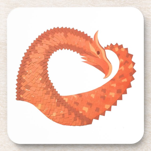 Orange heart dragon on white drink coaster (Front)