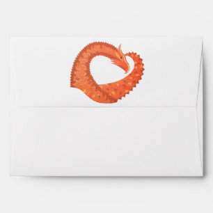 Orange heart dragon on white envelope