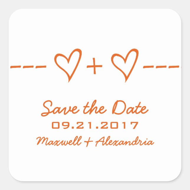 Orange Heart Equation Save the Date Stickers (Front)