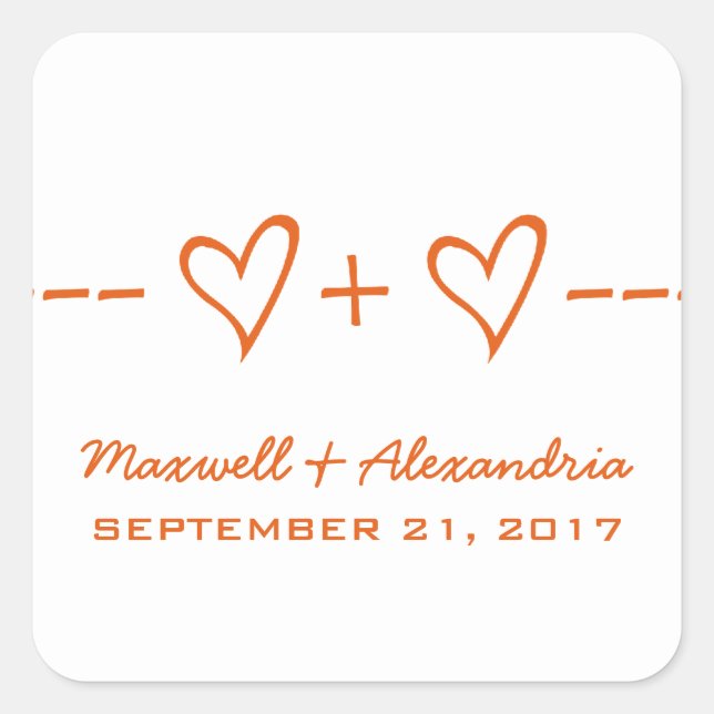 Orange Heart Equation Wedding Stickers (Front)
