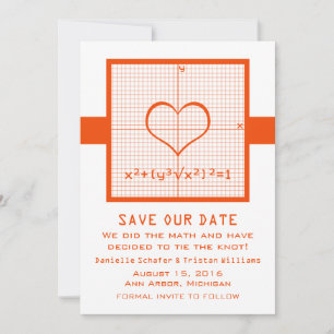 Orange Heart Math Graph Save the Date Invite