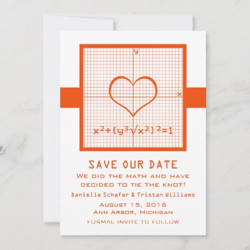Orange Heart Math Graph Save the Date Invite