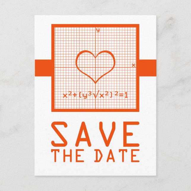 Orange Heart Math Graph Save the Date Postcard (Front)