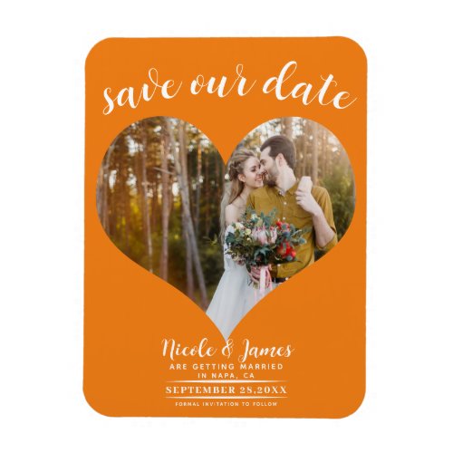 Orange Heart Photo Wedding Save the Date Magnet