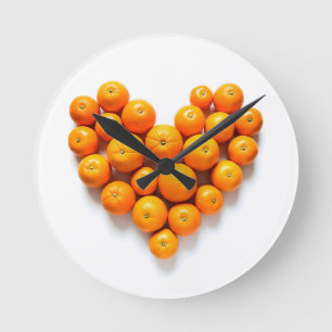 Orange Heart Round Clock