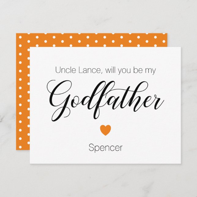 Orange Heart Will You Be My Godfather Proposal Invitation (Front/Back)