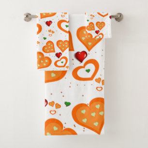 Orange Hearts Bathroom Towel Sets