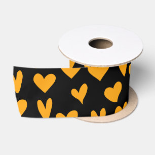 Orange Hearts Black Pattern Halloween Colors Satin Ribbon