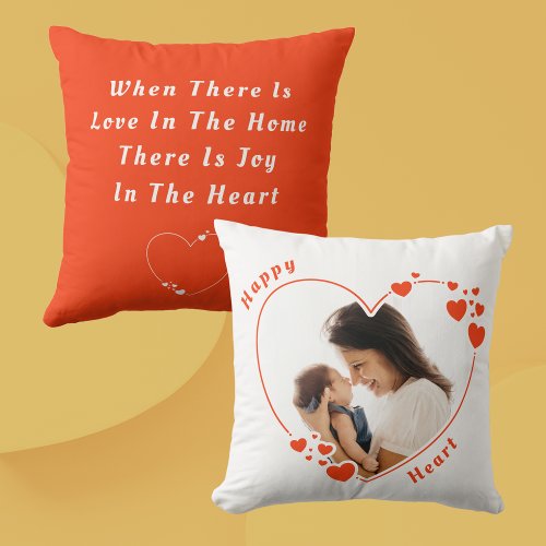Orange Hearts Custom Photo Throw Pillow