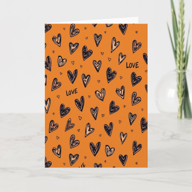 Orange Hearts Love Glitter Texture Card (Front)